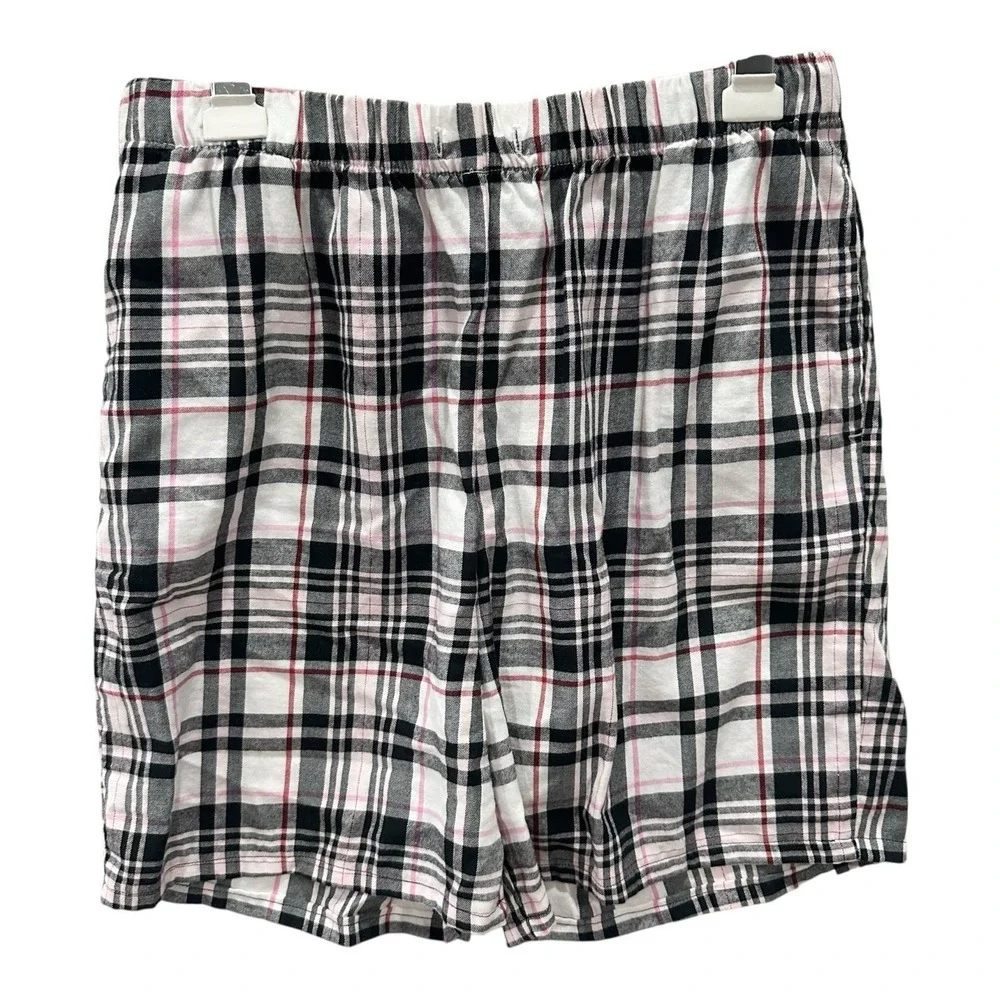 Victoria's Secret Flannel Short Sleeve Top Shorts Plaid PJ Set Sz S-M Pink/Black